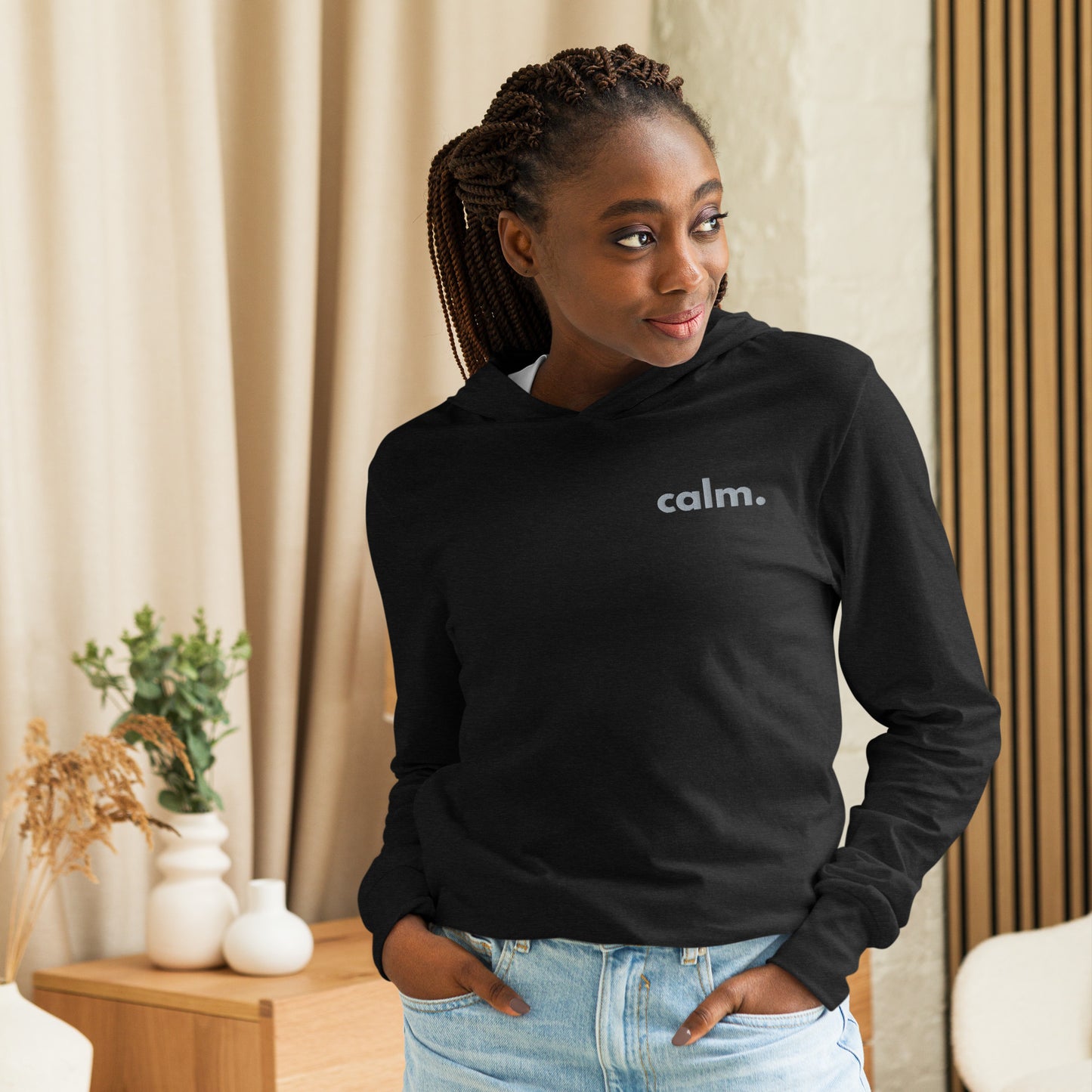 calm embroidered unisex hooded tee