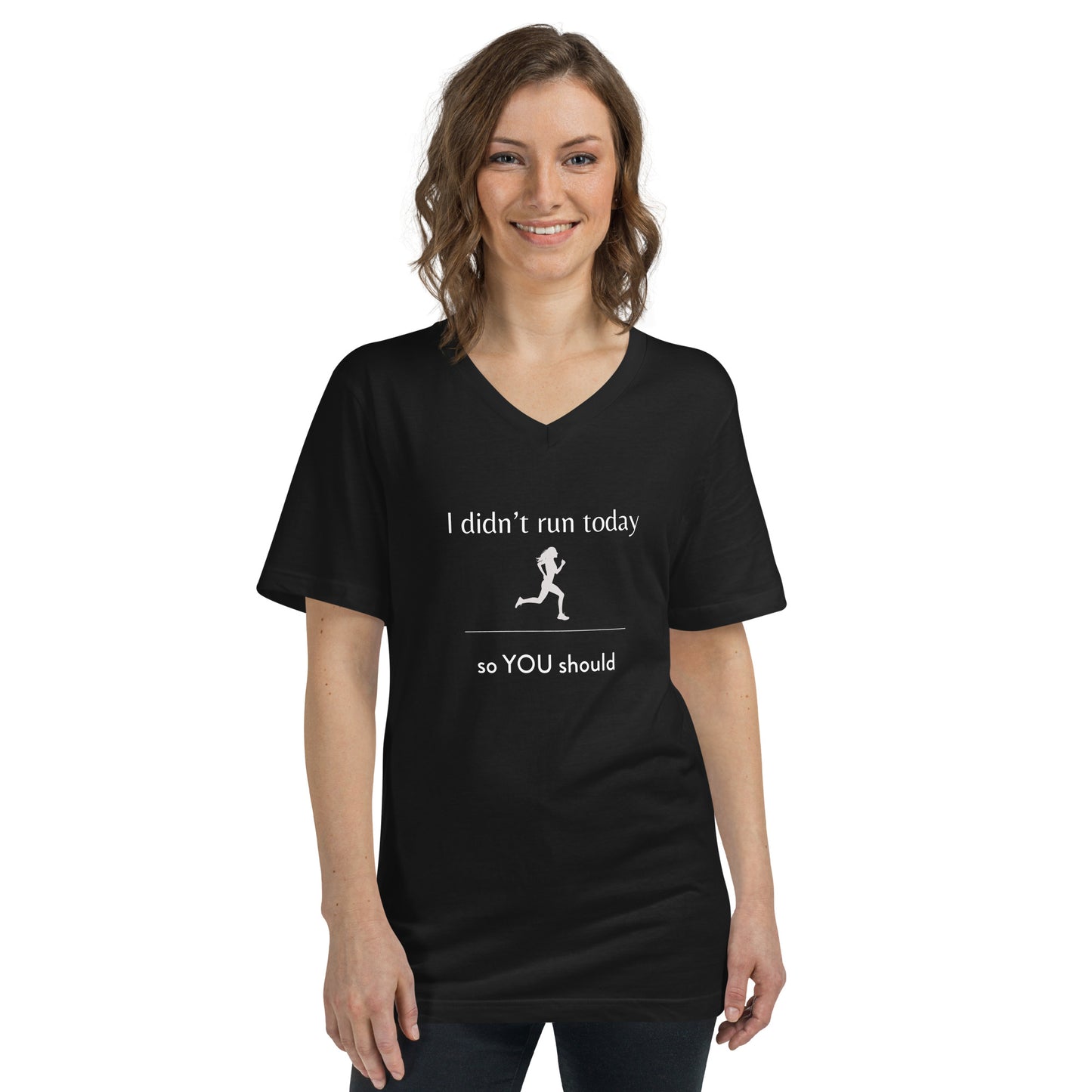 didn't run today unisex v-neck t-shirt